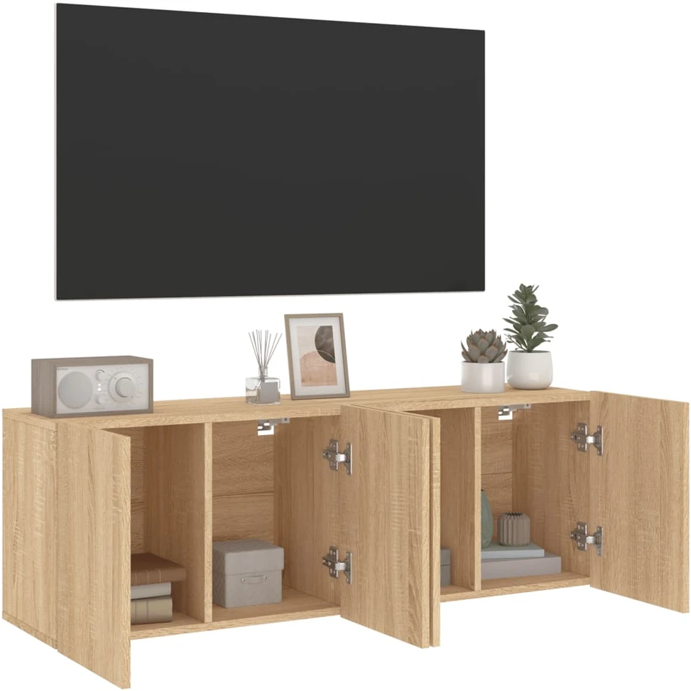 TV staliukas Prie sienos montuojamos TV spintelės, 2vnt., ąžuolo, 60x30x41cm