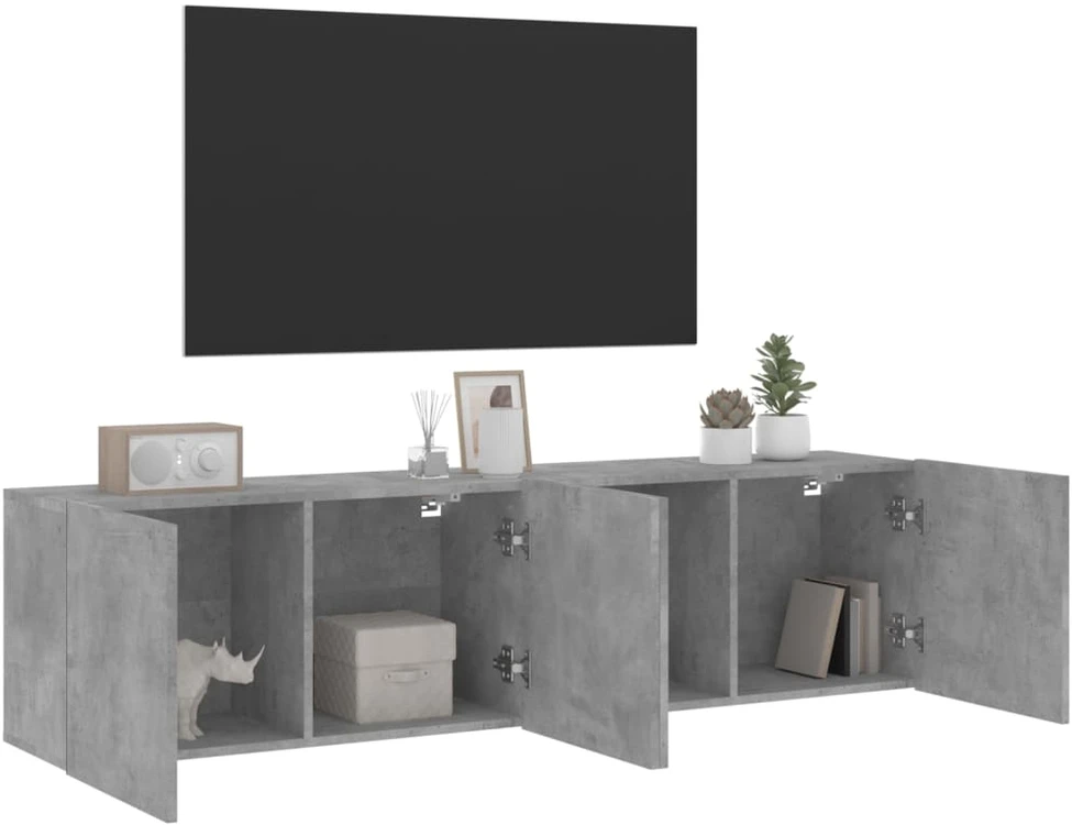 TV staliukas Prie sienos montuojamos TV spintelės, 2vnt., betono, 80x30x41cm