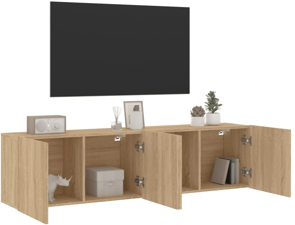 TV staliukas Prie sienos montuojamos TV spintelės, 2vnt., ąžuolo, 80x30x41cm