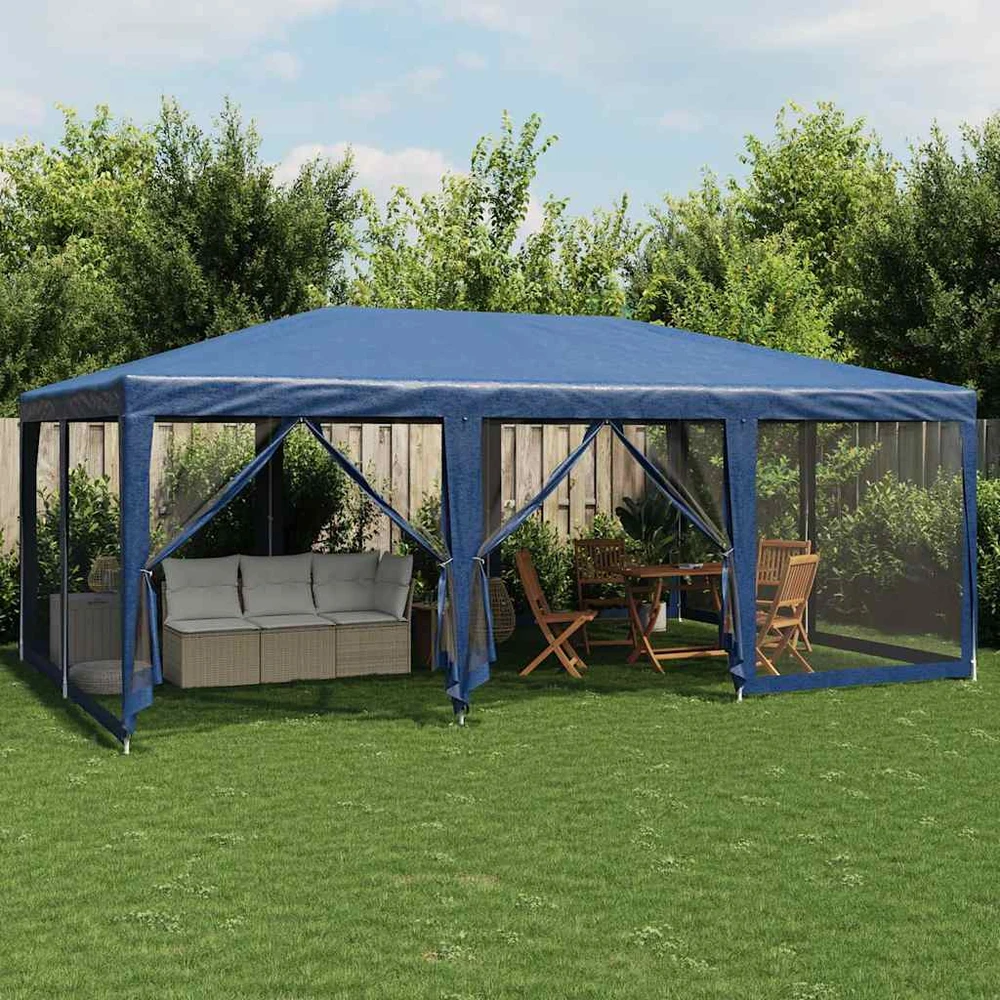 Proginė palapinė su 10 tinklinėmis sienomis, mėlyna, 6x4m, HDPE