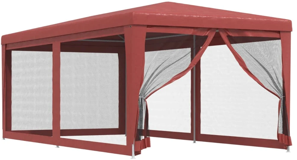 Proginė palapinė su 6 tinklinėmis sienomis, raudona, 3x6m, HDPE