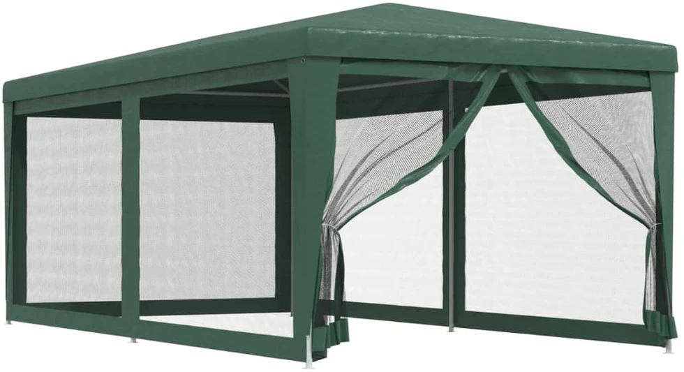 Proginė palapinė su 6 tinklinėmis sienomis, žalia, 3x6m, HDPE