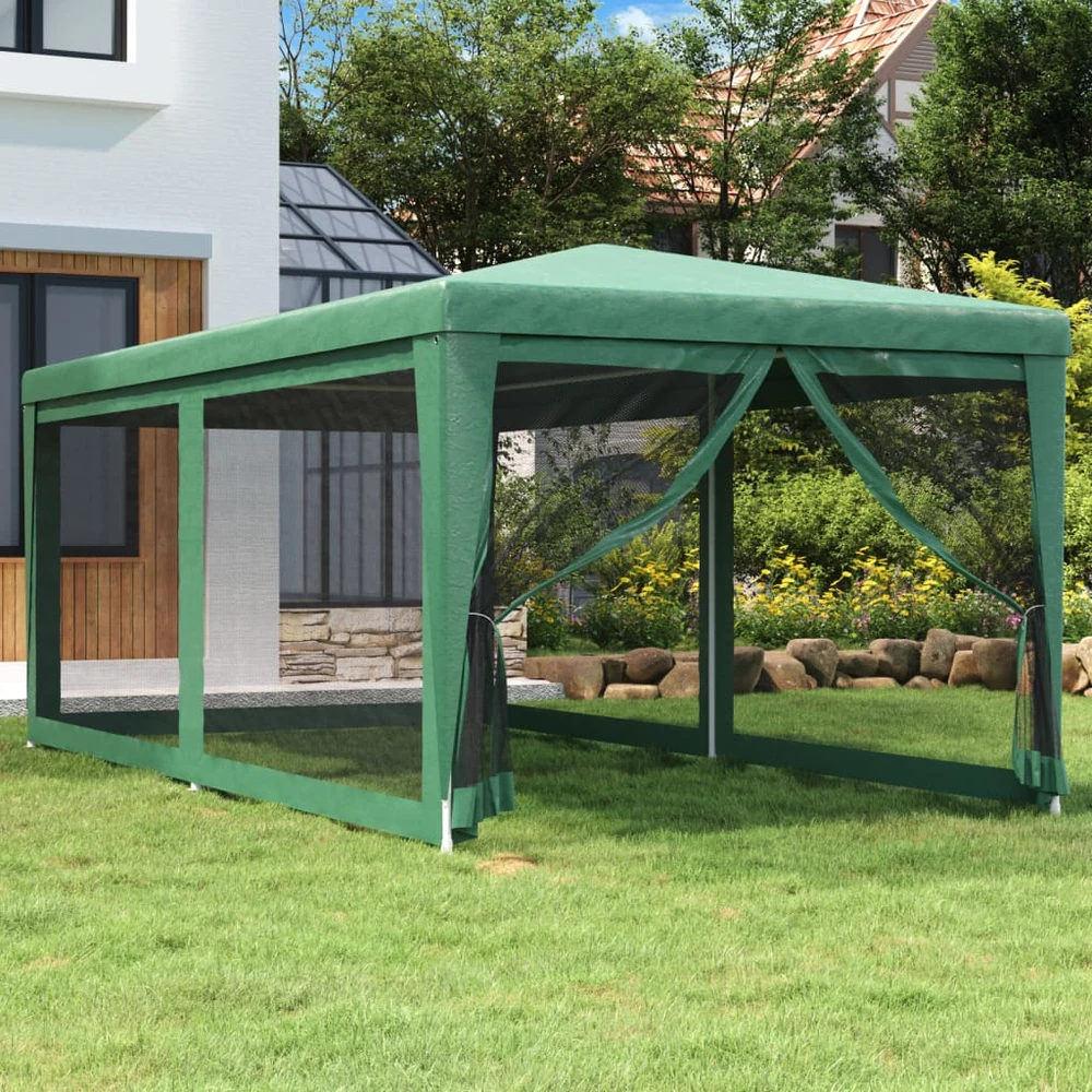 Proginė palapinė su 6 tinklinėmis sienomis, žalia, 3x6m, HDPE