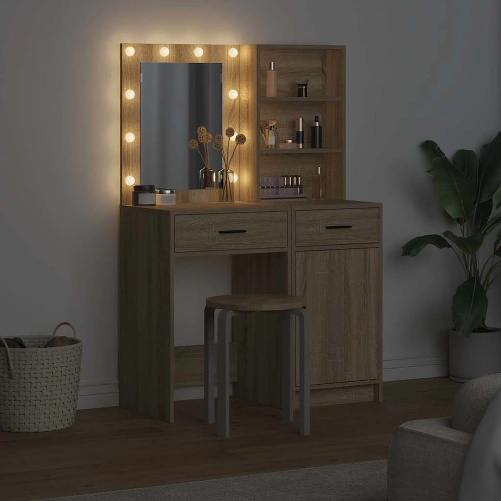 Puošimosi stalo komplektas su LED 2 vnt. Sonoma ąžuolas