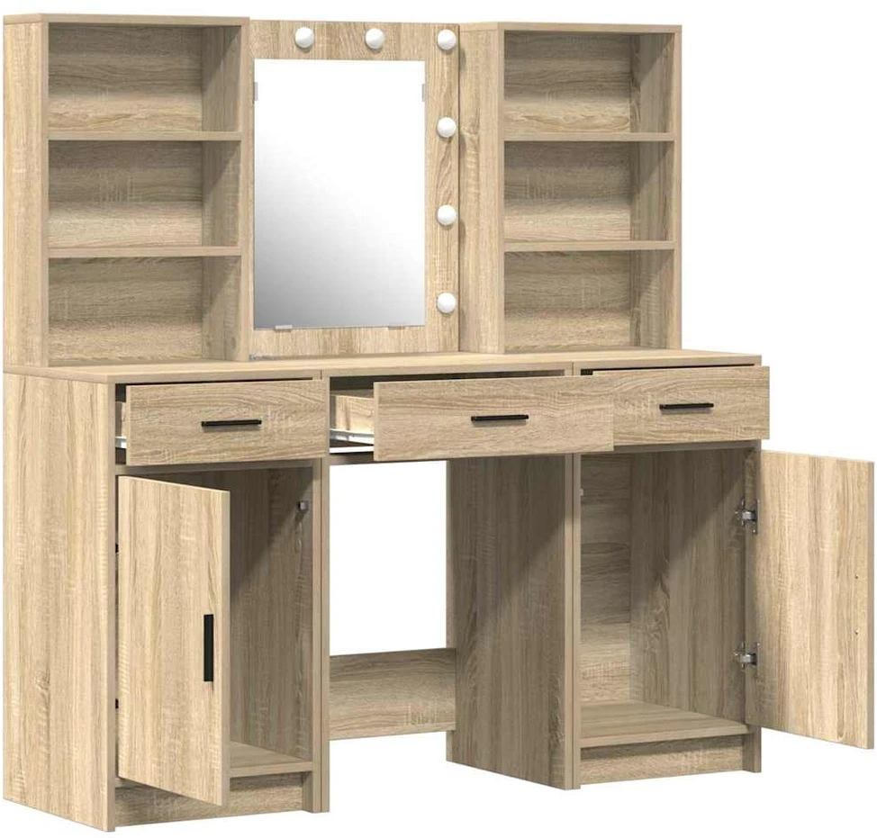 Puošimosi stalo komplektas su LED 3 vnt. Sonoma ąžuolas