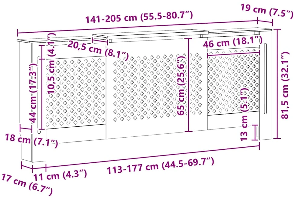 Radiatoriaus uždangalas, baltos spalvos, 205cm, MDF