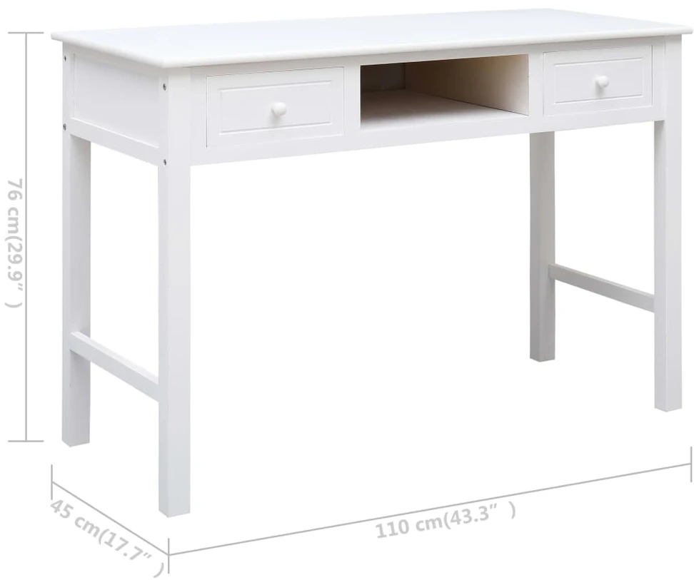 Rašomasis stalas, baltos spalvos, 110x45x76 cm, mediena