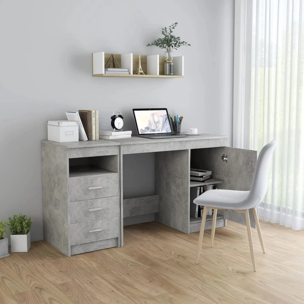 Rašomasis stalas, betono pilkas, 140x50x76cm, apdirbta mediena