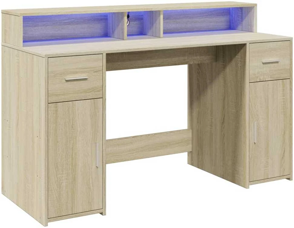 Rašomasis stalas su LED apšvietimu, ąžuolo, 140x55x91cm
