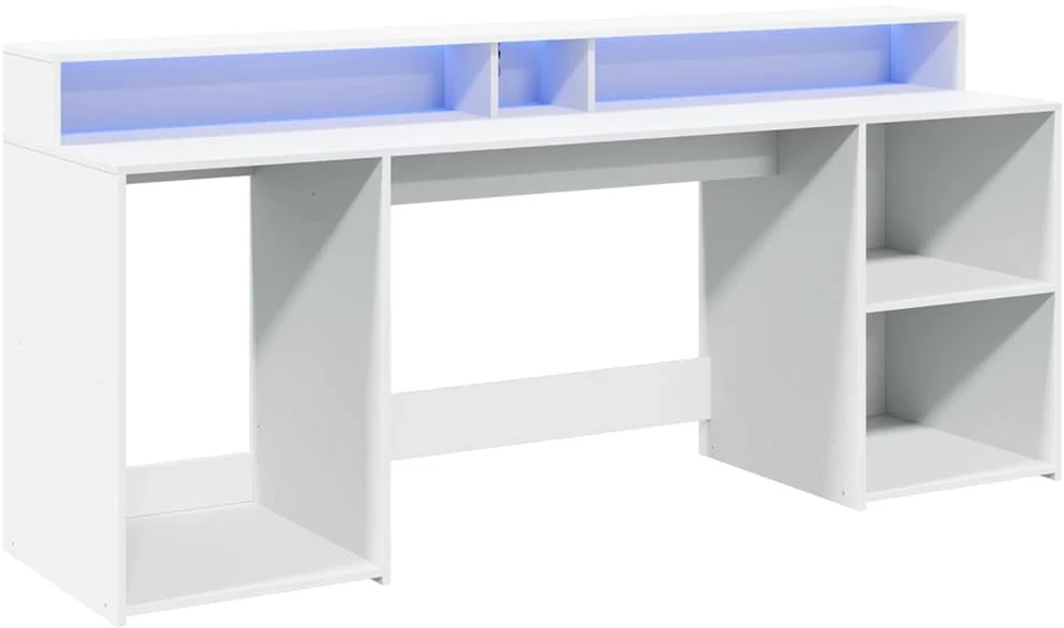 Rašomasis stalas su LED apšvietimu, baltas, 200x55x91cm