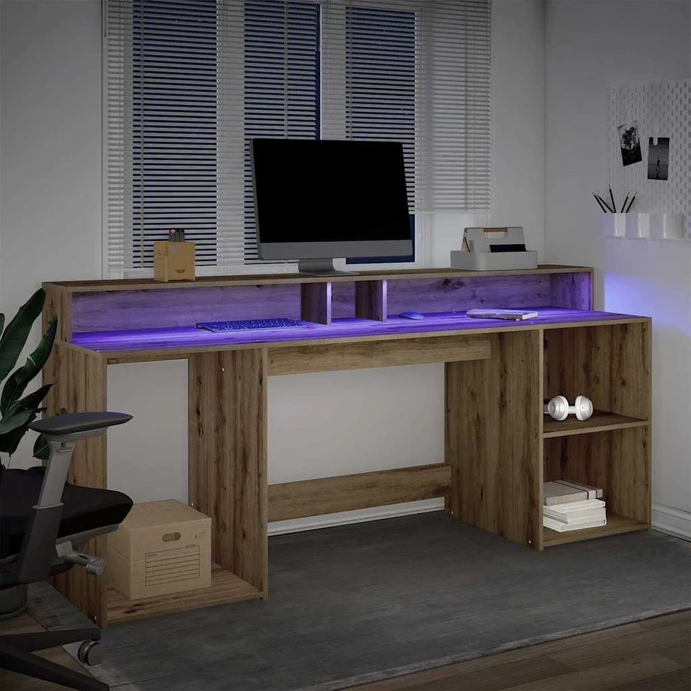 Rašomasis stalas su LED, artisano ąžuolo, 200x55x91cm, mediena