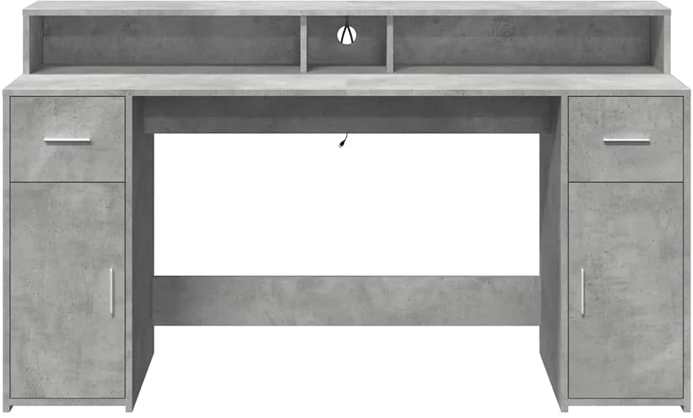 Rašomasis stalas su LED, betono pilkas, 160x55x91cm, mediena