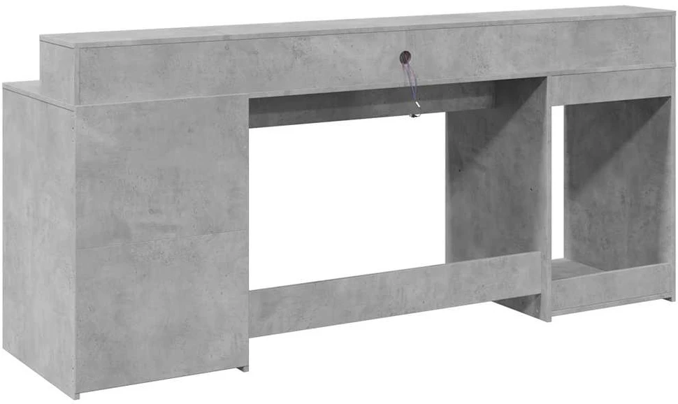 Rašomasis stalas su LED, betono pilkas, 200x55x91cm, mediena