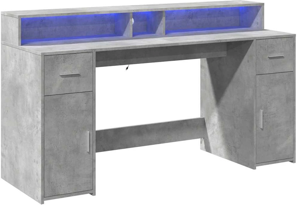 Rašomasis stalas su LED, betono pilkas, 160x55x91cm, mediena