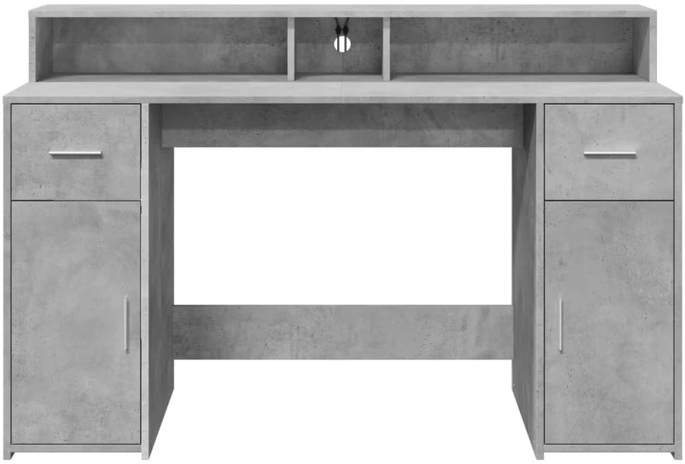 Rašomasis stalas su LED, betono pilkas, 140x55x91cm, mediena