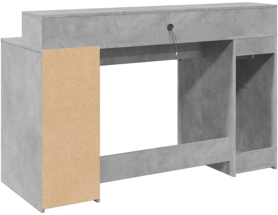 Rašomasis stalas su LED, betono pilkas, 140x55x91cm, mediena