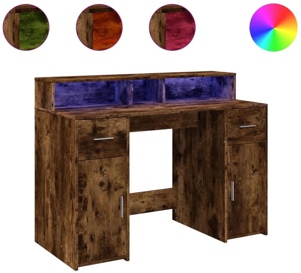 Rašomasis stalas su LED, dūminio ąžuolo, 120x55x91cm, mediena