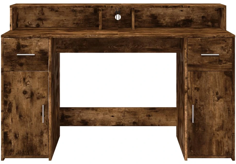 Rašomasis stalas su LED, dūminio ąžuolo, 140x55x91cm, mediena