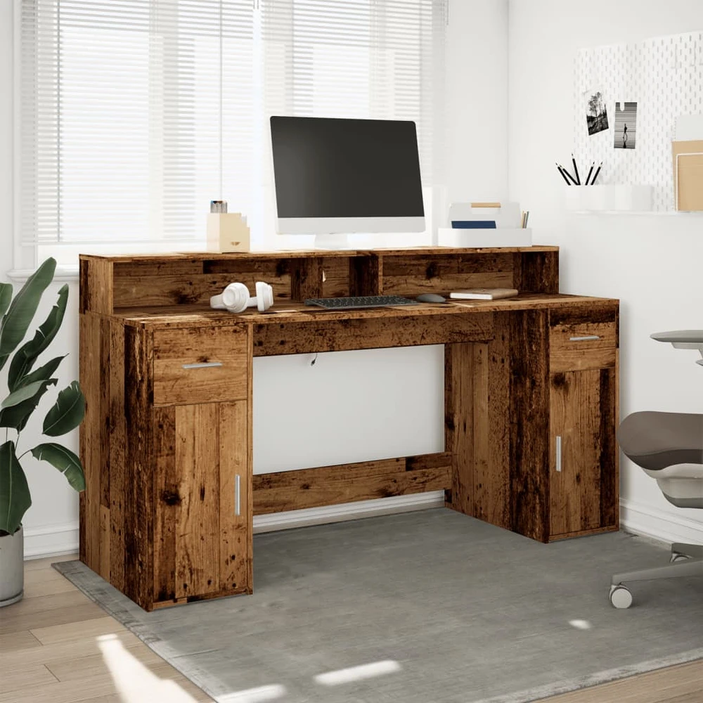 Rašomasis stalas su LED, pilkas ąžuolo, 160x55x91cm, mediena