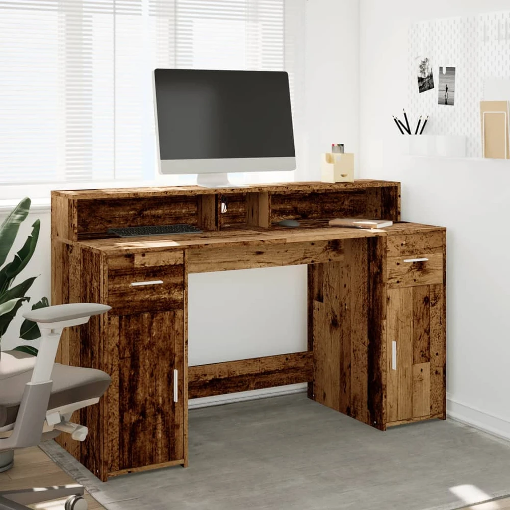 Rašomasis stalas su LED, pilkas ąžuolo, 140x55x91cm, mediena