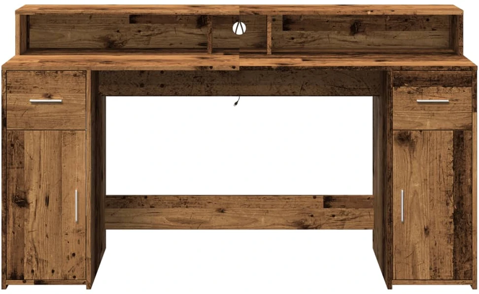 Rašomasis stalas su LED, pilkas ąžuolo, 160x55x91cm, mediena