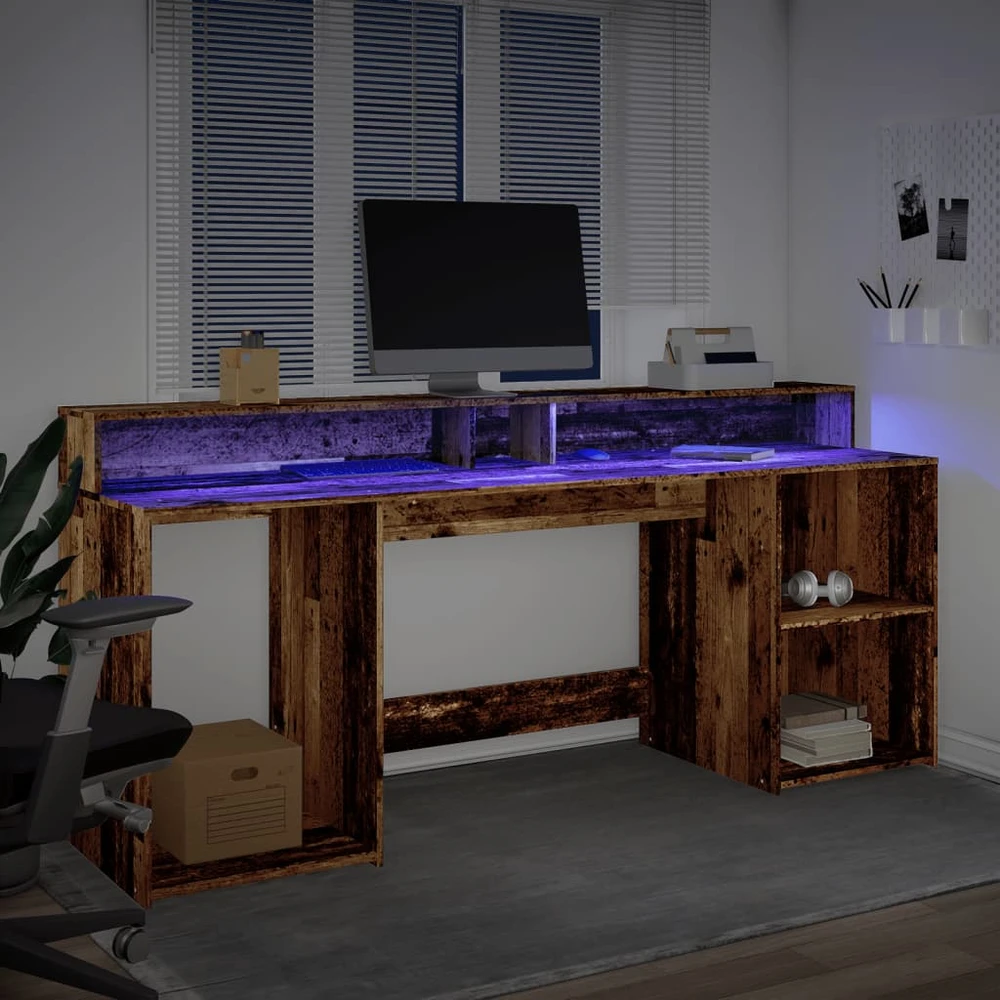 Rašomasis stalas su LED, pilkas ąžuolo, 200x55x91cm, mediena