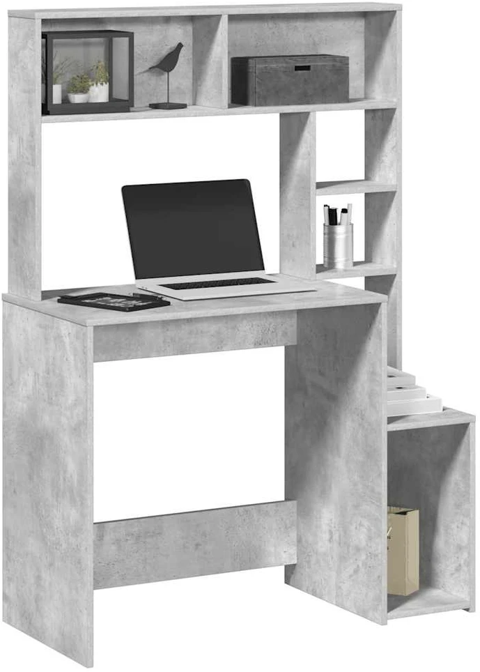 Rašomasis stalas su lentynomis, betono, 100x45x140cm, mediena
