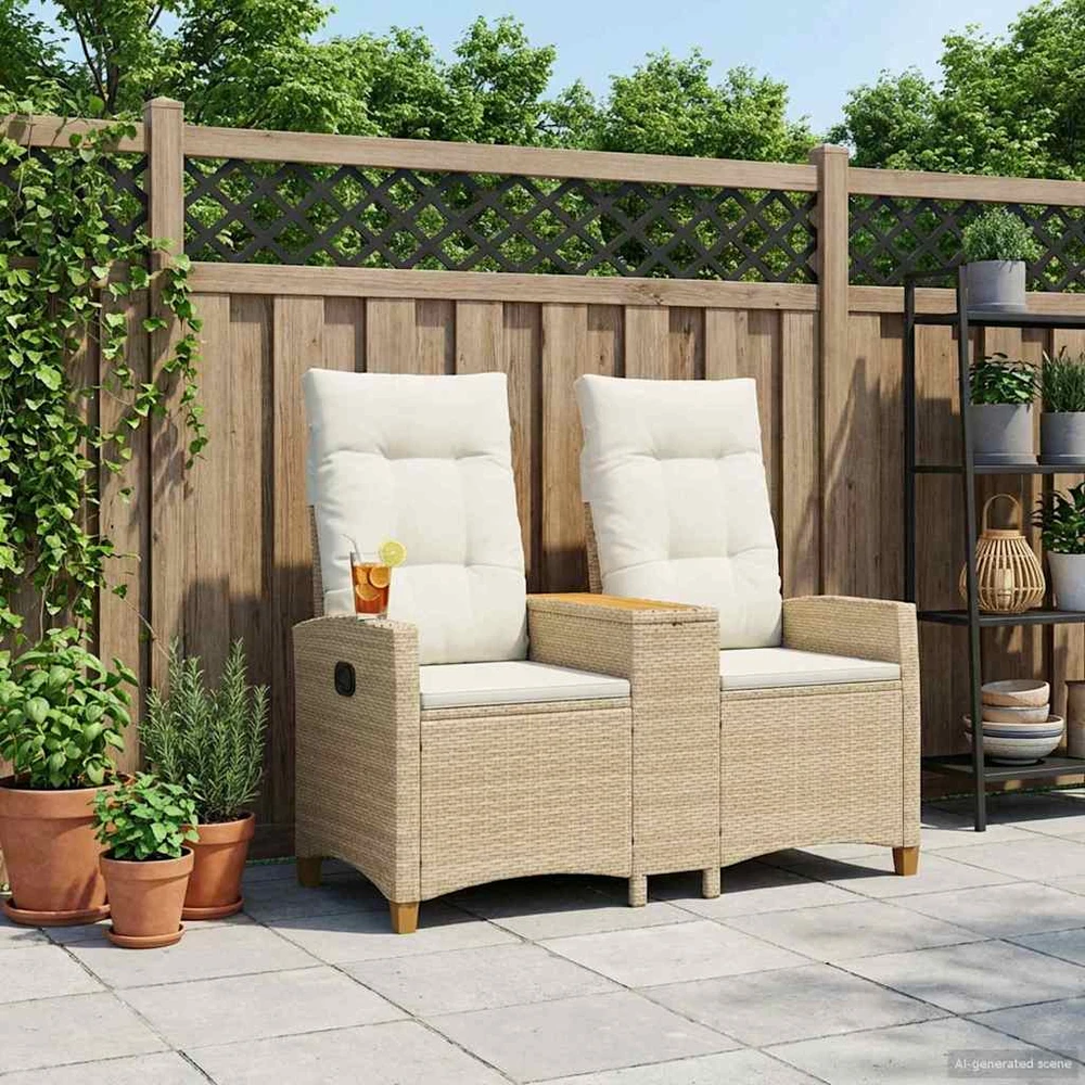 Reclining Bench with Table 2 -Seater 126 x 65 x 112 cm