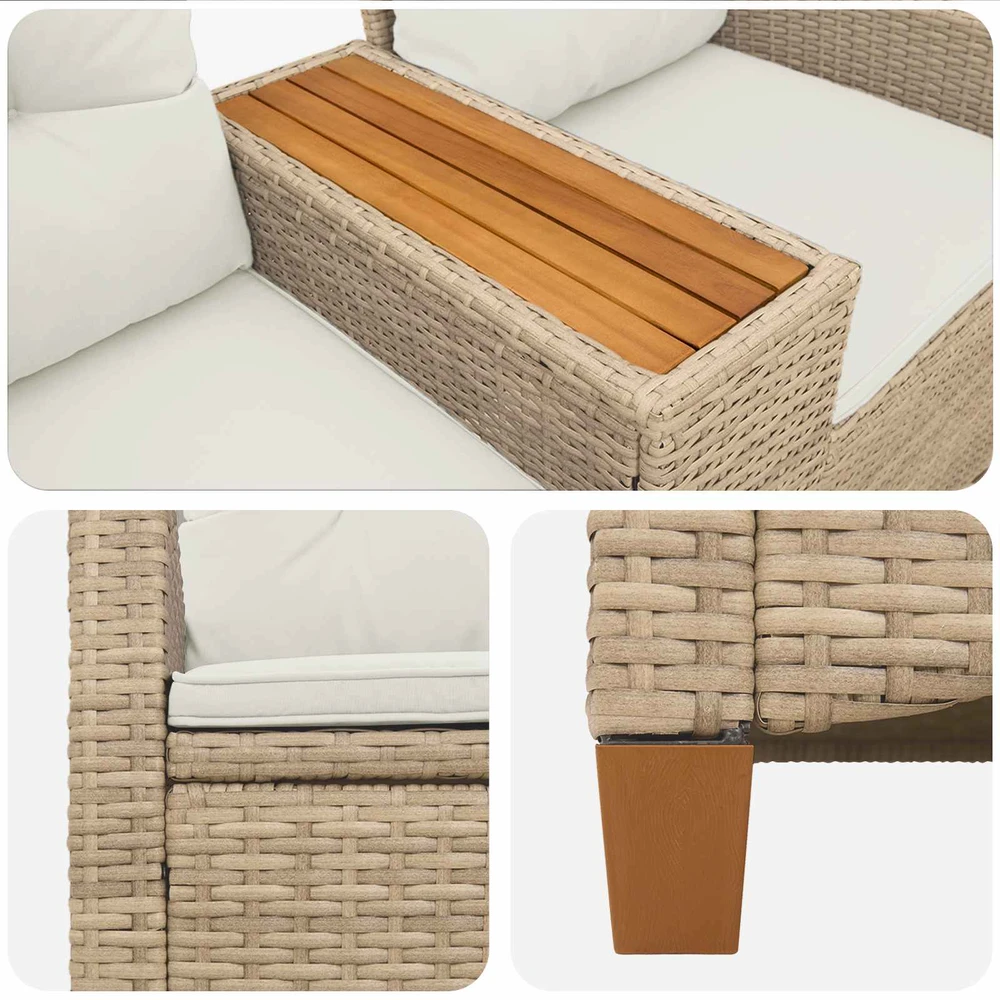 Reclining Bench with Table 2 -Seater 126 x 65 x 112 cm