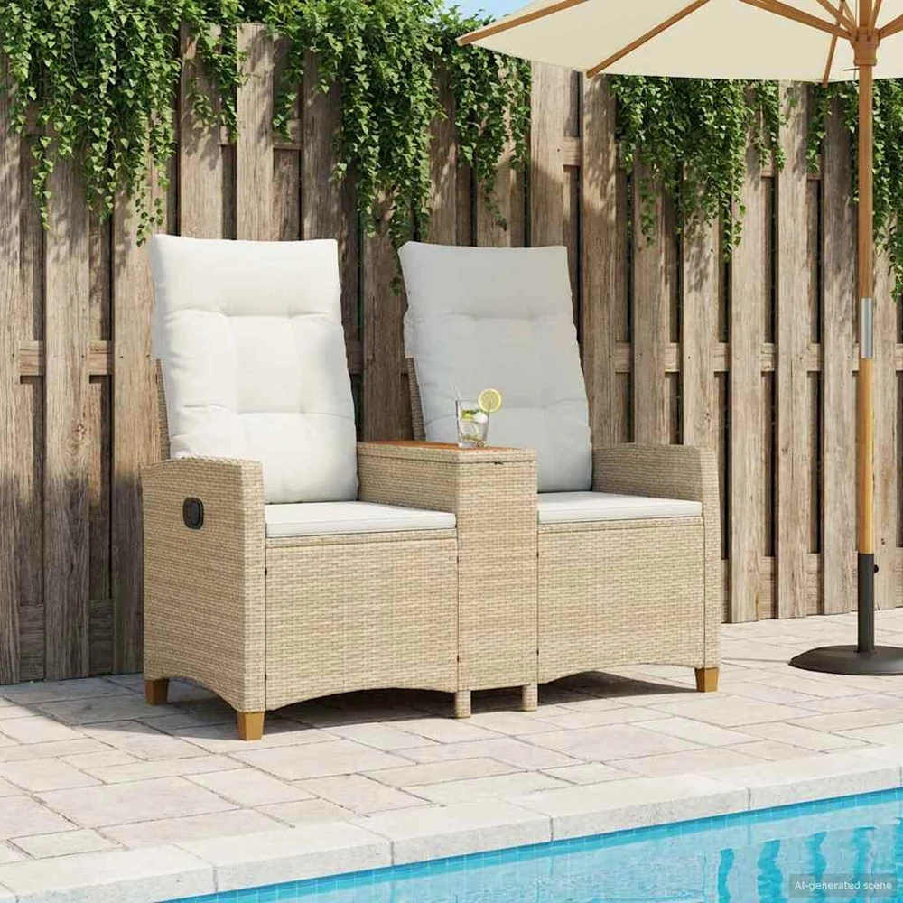 Reclining Bench with Table 2 -Seater 126 x 65 x 112 cm
