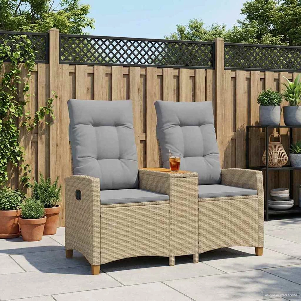 Reclining Bench with Table 2 -Seater 126 x 65 x 112 cm