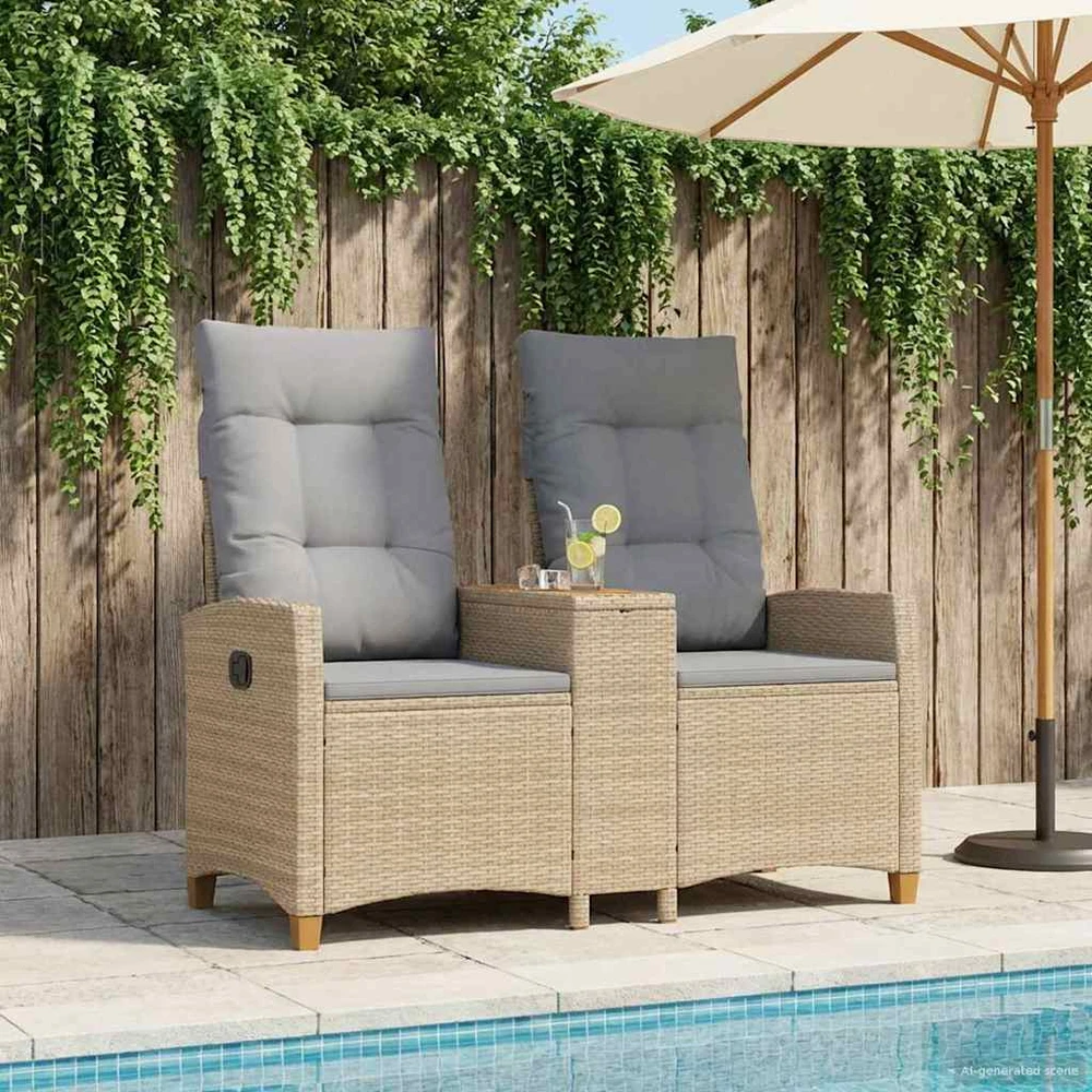 Reclining Bench with Table 2 -Seater 126 x 65 x 112 cm