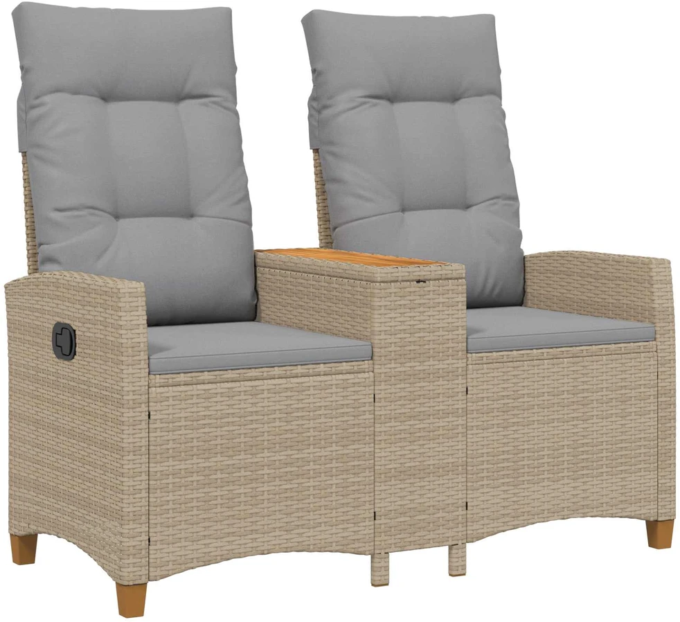 Reclining Bench with Table 2 -Seater 126 x 65 x 112 cm