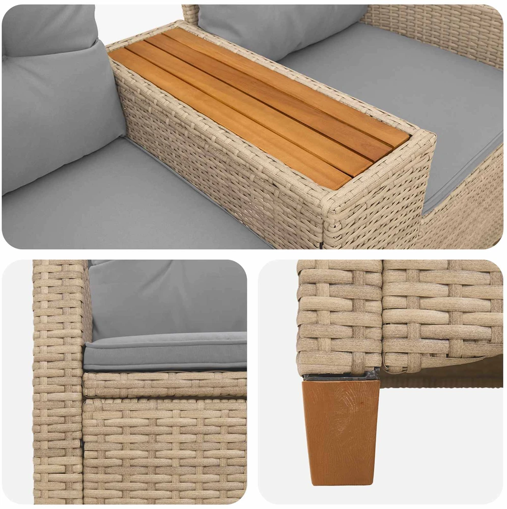 Reclining Bench with Table 2 -Seater 126 x 65 x 112 cm
