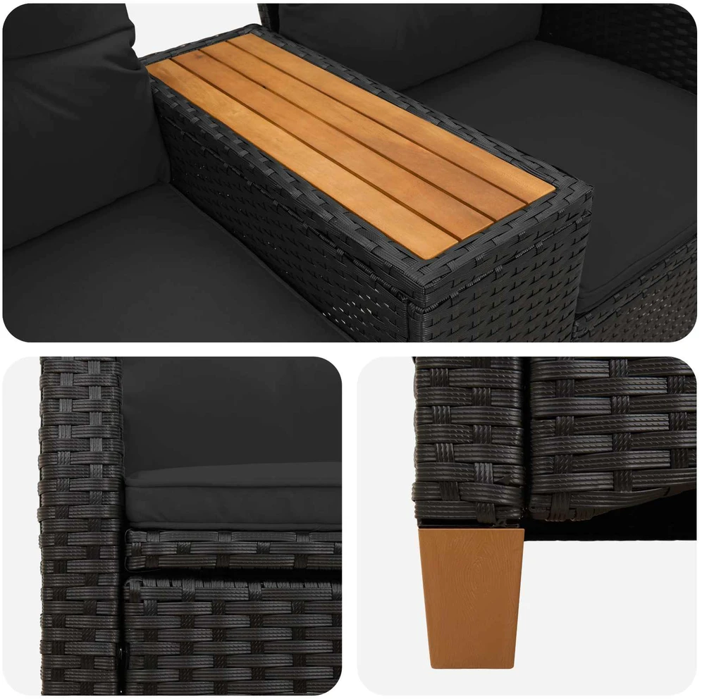 Reclining Bench with Table 2 -Seater 126 x 65 x 112 cm Juoda