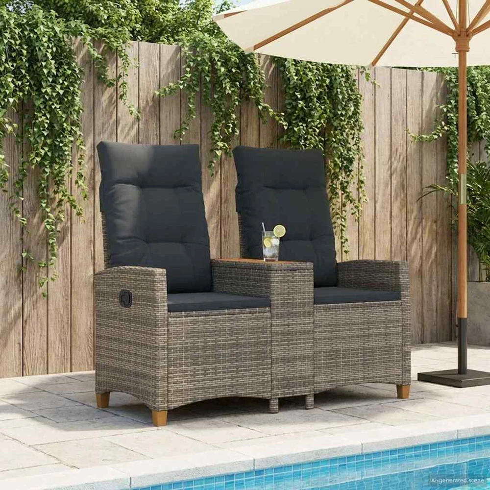 Reclining Bench with Table 2 -Seater 126 x 65 x 112 cm