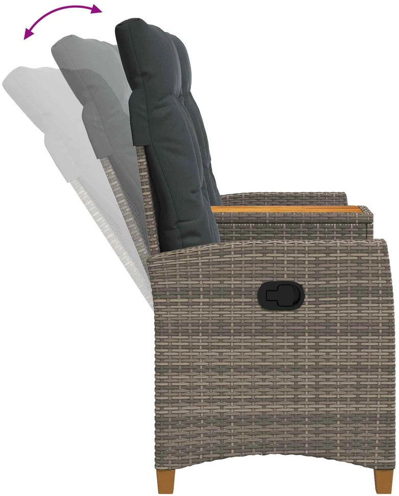 Reclining Bench with Table 2 -Seater 126 x 65 x 112 cm