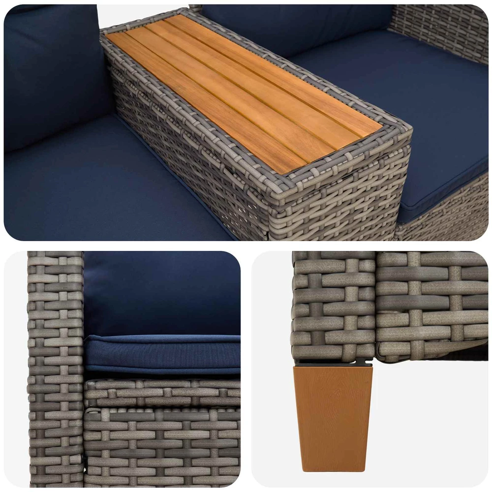Reclining Bench with Table 2 -Seater 126 x 65 x 112 cm