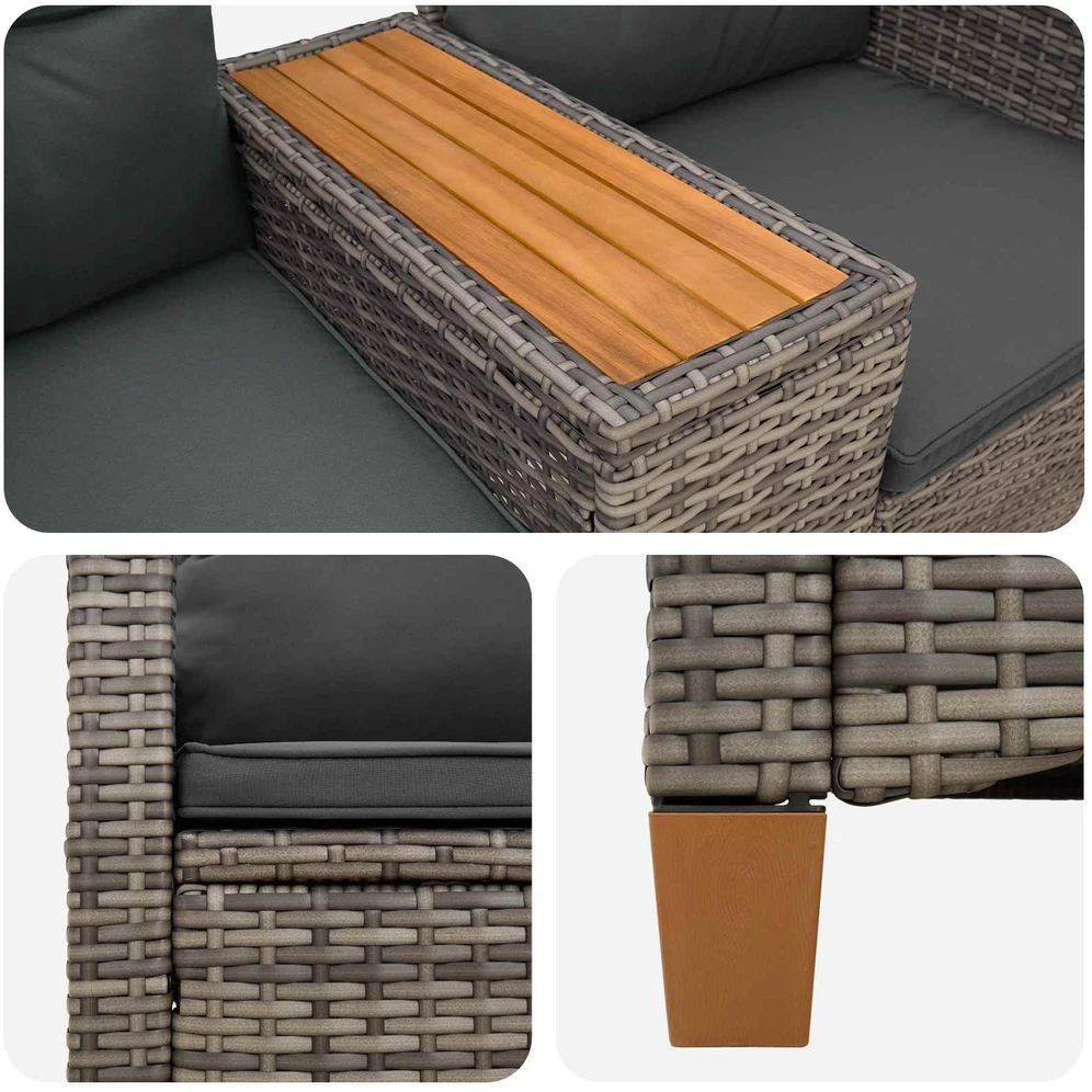Reclining Bench with Table 2 -Seater 126 x 65 x 112 cm
