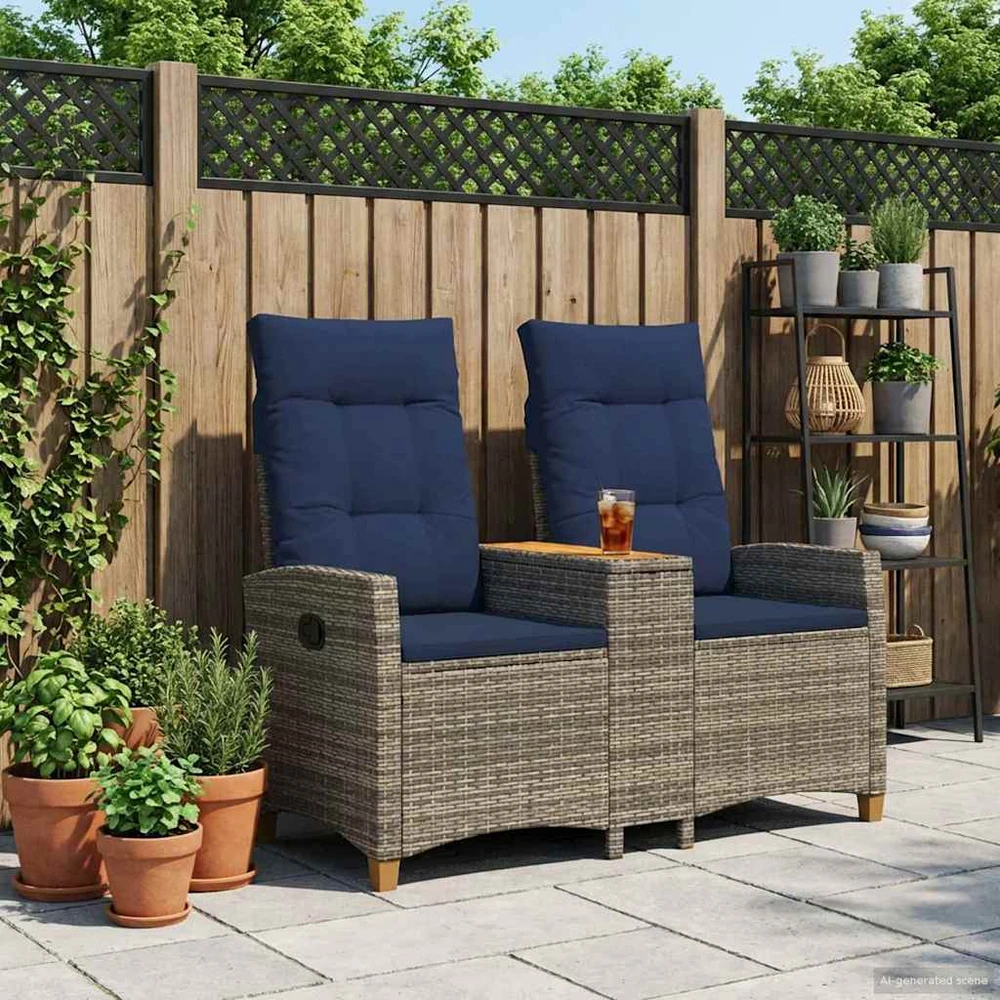 Reclining Bench with Table 2 -Seater 126 x 65 x 112 cm