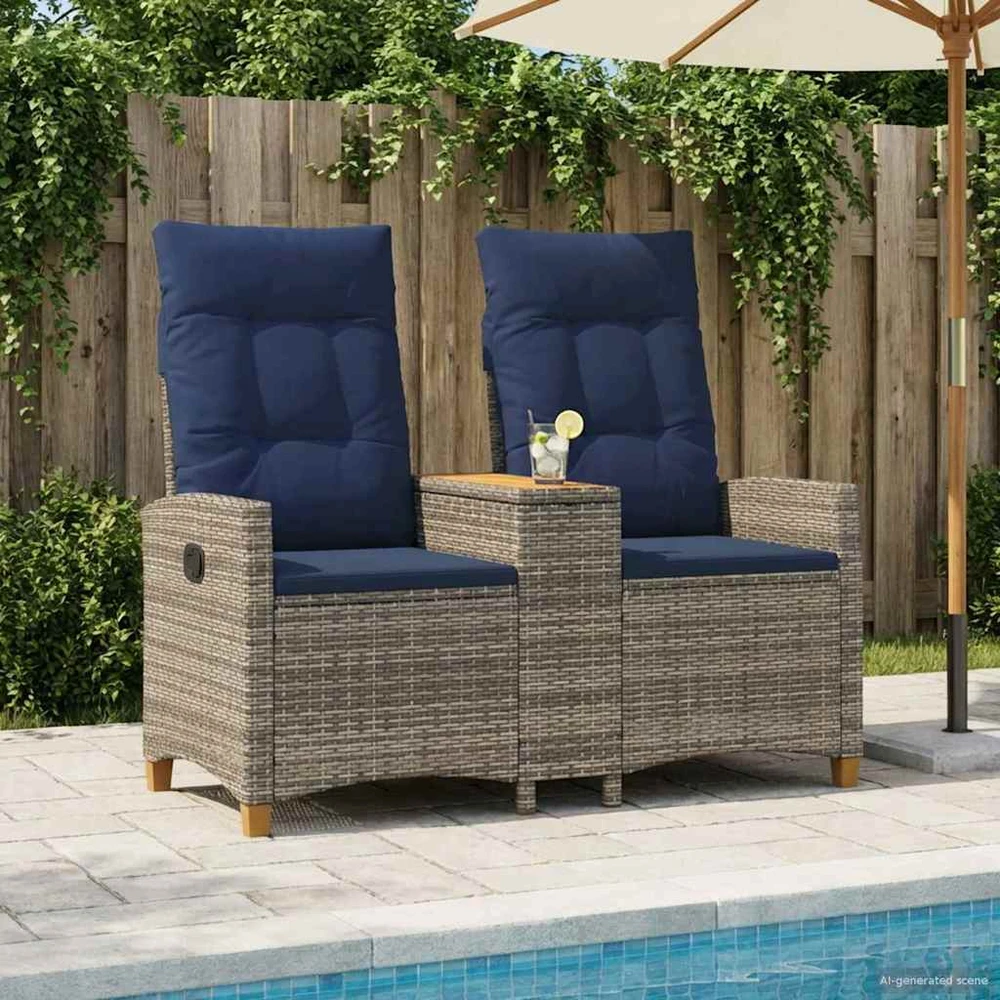 Reclining Bench with Table 2 -Seater 126 x 65 x 112 cm