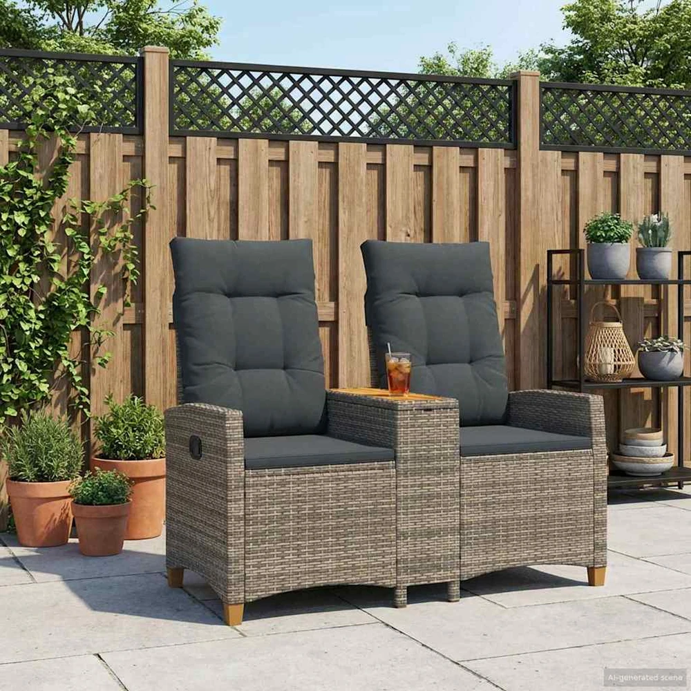 Reclining Bench with Table 2 -Seater 126 x 65 x 112 cm