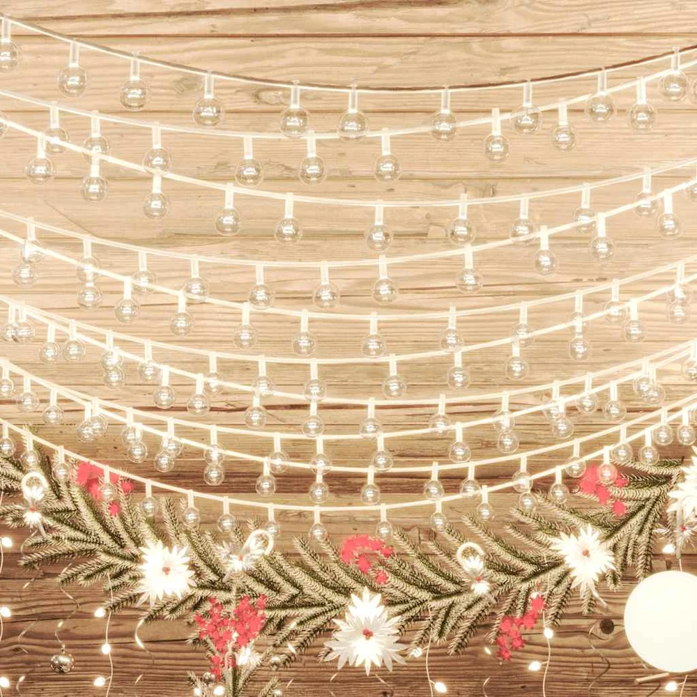 Rutuliukų girlianda, 20m, 200 šiltų baltų LED, 8 funkcijos