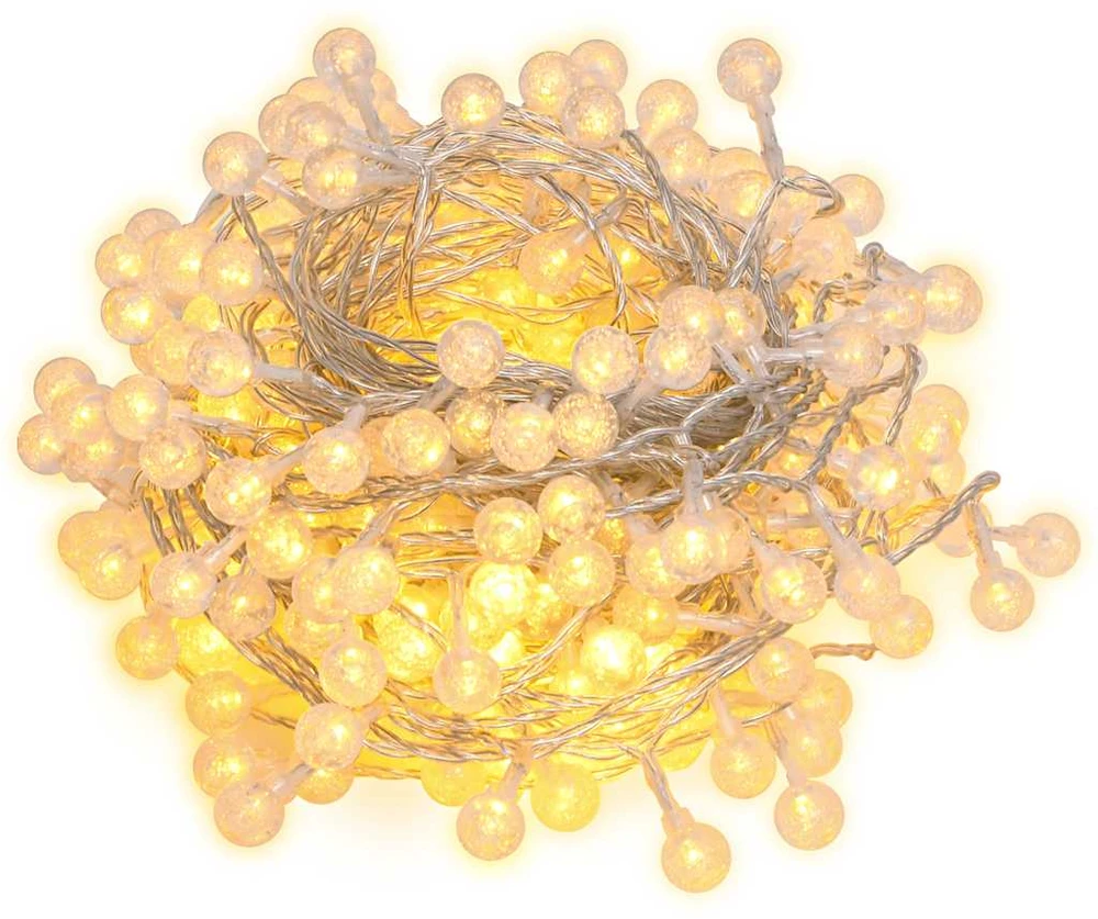 Rutuliukų girlianda, 20m, 200 šiltų baltų LED, 8 funkcijos