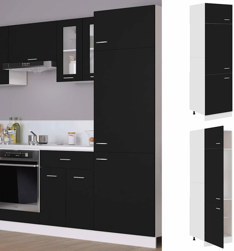 Šaldytuvo spintelė, juoda, 60x57x207cm, apdirbta mediena