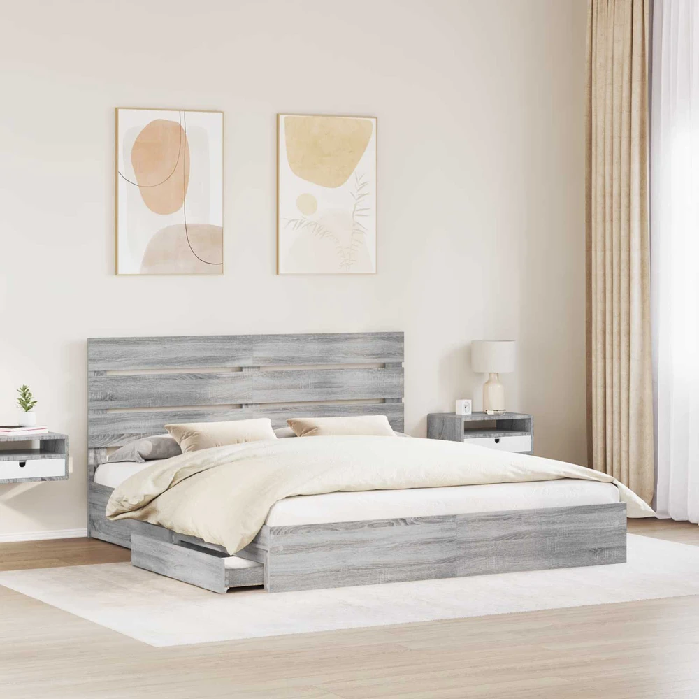 Saugos lova Pilkas Sonoma 180 x 200 cm Apdirbta mediena