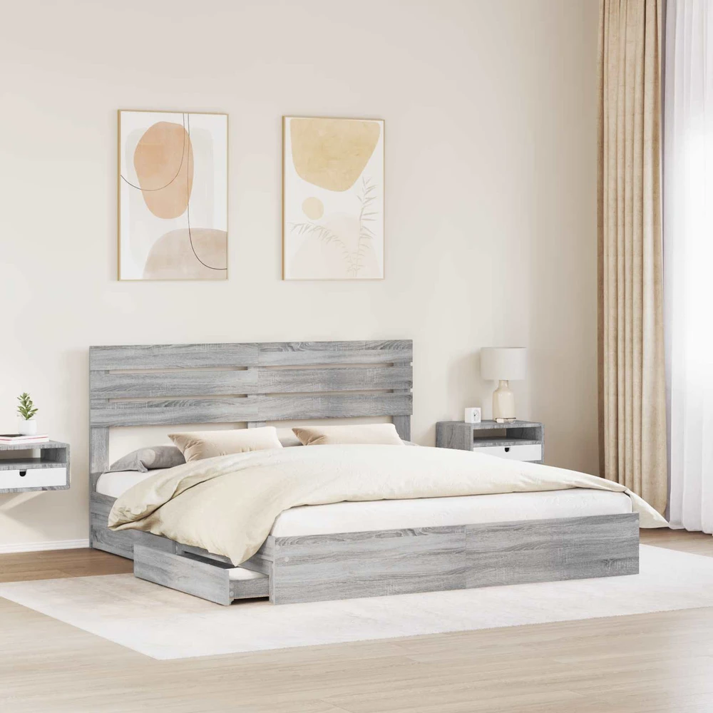 Saugos lova Pilkas Sonoma 180 x 200 cm Apdirbta mediena