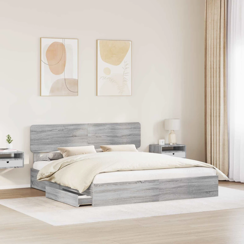 Saugos lova Pilkas Sonoma 180 x 200 cm Apdirbta mediena