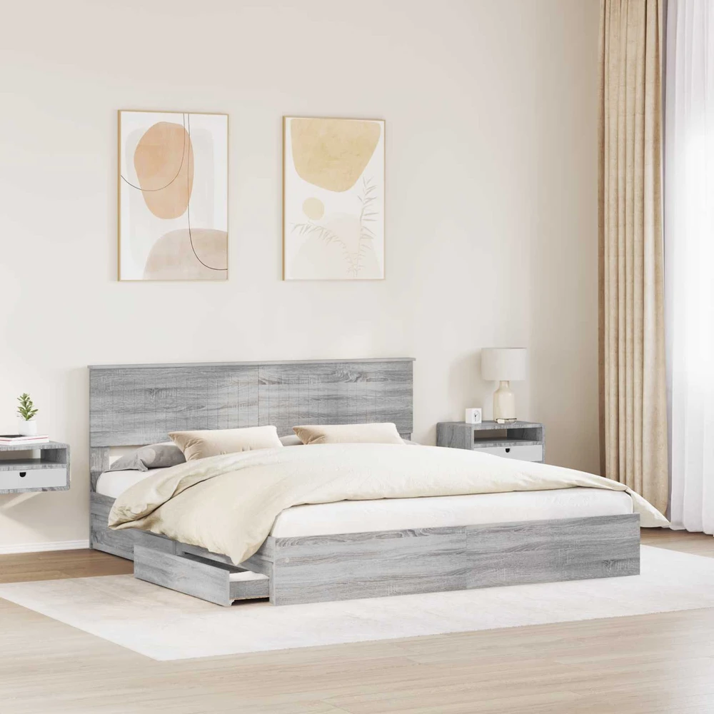 Saugos lova Pilkas Sonoma 180 x 200 cm Apdirbta mediena