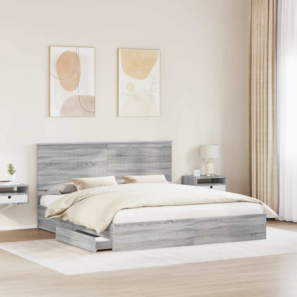 Saugos lova Pilkas Sonoma 180 x 200 cm Apdirbta mediena